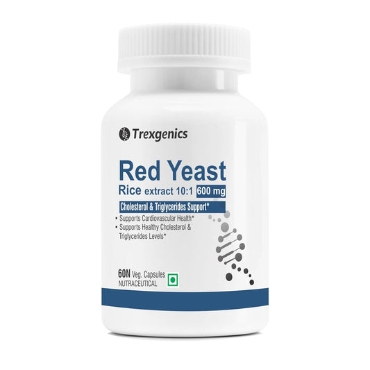 Trexgenics Red Yeast Rice extract supplement bottle on a white background