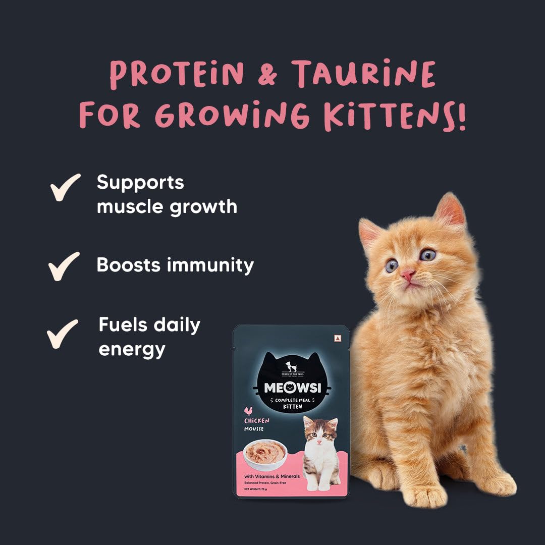 Meowsi by HUFT Chicken Mousse Kitten Wet Food - 70 gm | Nutritious Wet Cat Food for Kittens | Cat Food Gravy for Junior Kittens (2-12 Months) | Healthy & Tasty Meal