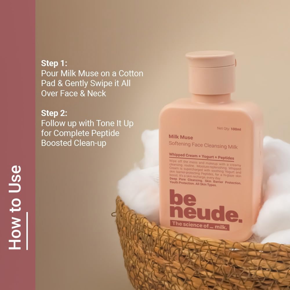 Be Neude Milk Muse Face Cleanser 100 ml with Peptides and Whipped Cream Deep Pore Non Drying Face Wash for Acne Prone and Sensitive Skin Hydrating Cleansing Milk