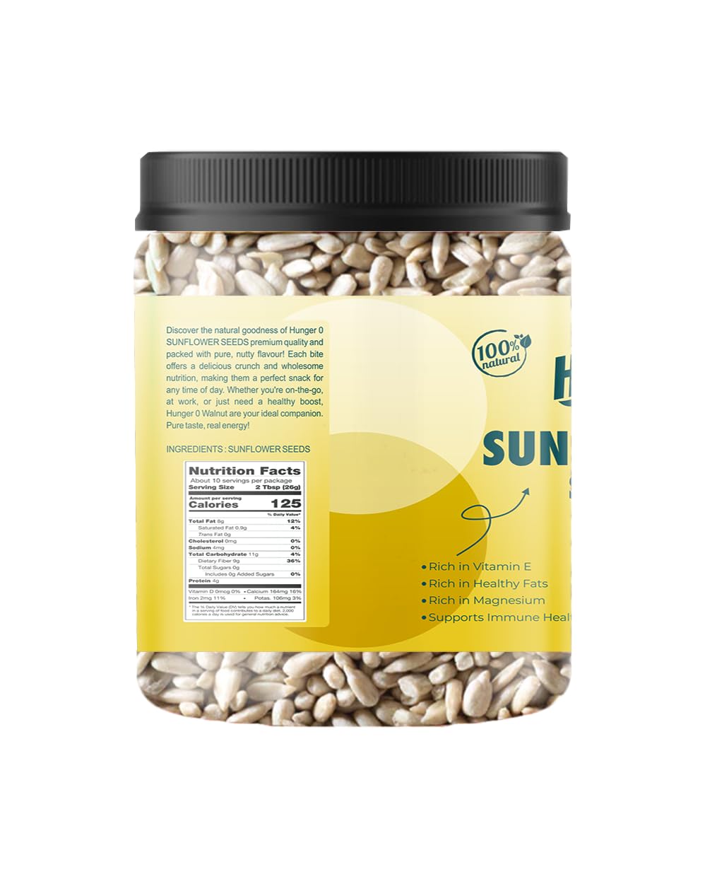 Hunger 0 Premium Raw Sunflower Seeds for Eating| High Protein & Fibre Snack | Antioxidant-Rich Surajmukhi ke Beej for Healthy Diet, Heart Wellness & Daily Nutrition | Jar Pack