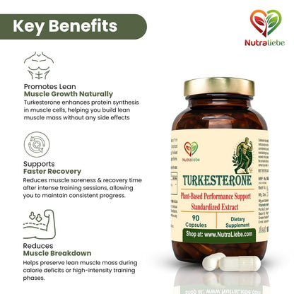 Nutraliebe Turkesterone 500 mg – Ajuga turkestanica Extract Standardized to 10% Turkesterone | Natural Muscle Growth, Strength & Recovery Support | Adaptogenic Plant-Based Anabolic | 90 Vegetarian Capsules | Non-GMO, Gluten-Free