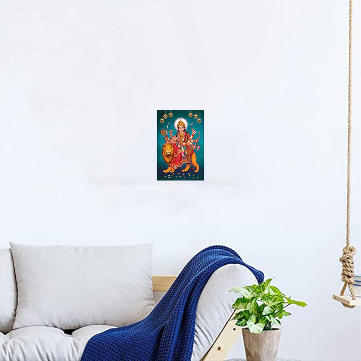 Durga Mata Paintings for Living room, Durga Mata Poster Big Size with Sparkle Coated Lamination - 2173 (Self Adhesive) 18x24 Inch