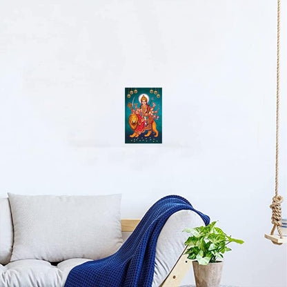 Durga Mata Paintings for Living room, Durga Mata Poster Big Size with Sparkle Coated Lamination - 2173 (Self Adhesive) 18x24 Inch