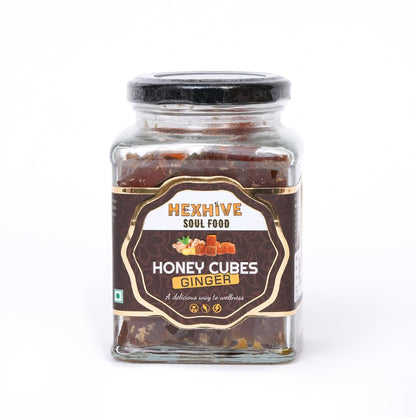 Jar of Hexthive Soul Food Honey Cubes Ginger on a white background