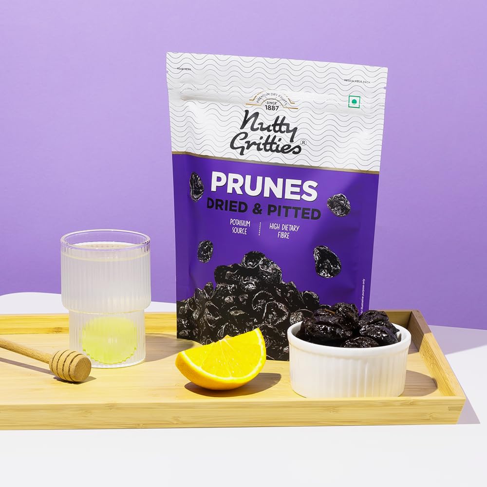 Nutty Gritties California Pitted Prunes 200g | Dried Fruit Plums | Naturally Sweet & Juicy | High in Fiber | Healthy Snack | Re-sealable Pouch