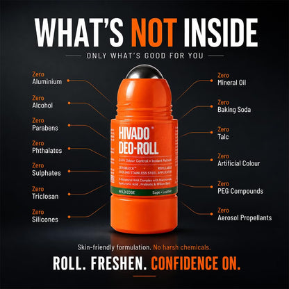 HIVADO Refillable Roll-On Deodorant 40ml | Stainless Steel Ball Applicator | Cooling Odour Control with Probiotic & Niacinamide | Underarm Brightening | Aluminium & Alcohol Free