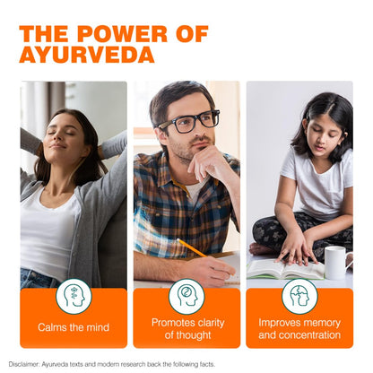 Promotional graphic for Ayurveda benefits with three people and text about its effects.