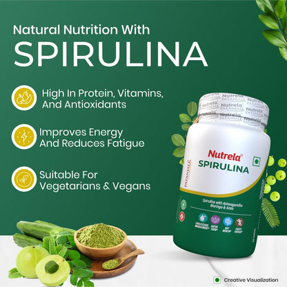 Nutrela Nutrition Spirulina Tablets | High-Protein Superfood | Rich in Vitamins, Minerals & Antioxidants | Boosts Immunity & Energy | Gluten-Free & GMO-Free | Vegan-Friendly