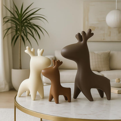 Home Décor Elk Family Matte Finish Ceramic Figurines - (Set of 3, Matte Brown)