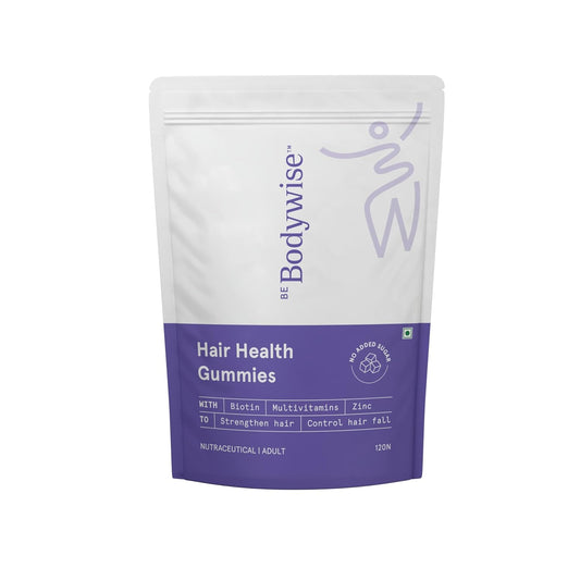 Be Bodywise Biotin Hair Gummies for Stronger, Shinier Hair & Nails | With Biotin, Zinc, Folic Acid, Fibre & Multivitamins | Strawberry Flavor | No Added Sugar & Gut Friendly | 120 Day Pack