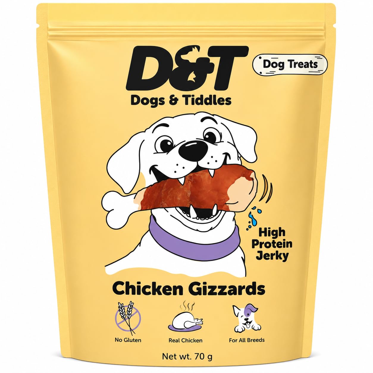Dogs & Tiddles Chicken Gizzard Jerky Dog Treats for Puppies & Adult Dogs, 70g | Soft & Chewy High-Protein Dog Snacks | Grain-Free Training Treats | Supports Energy| Easily Digestible and Healthy