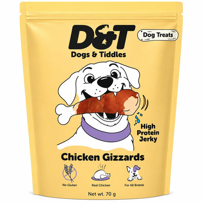 Dogs & Tiddles Chicken Gizzard Jerky Dog Treats for Puppies & Adult Dogs, 70g | Soft & Chewy High-Protein Dog Snacks | Grain-Free Training Treats | Supports Energy| Easily Digestible and Healthy