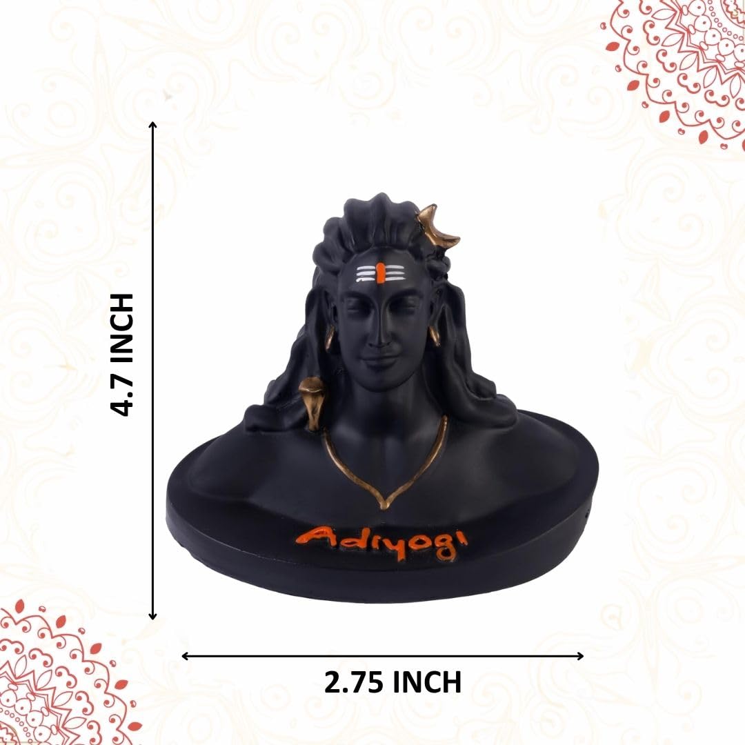 4.7 Inch Adiyogi Shiva Idol | Black Finish Mahadev Best Statue with Golden Accents for Home Temple, Mandir, Meditation Room, Office Desk & Car Dashboard | Yoga Décor & Gifting