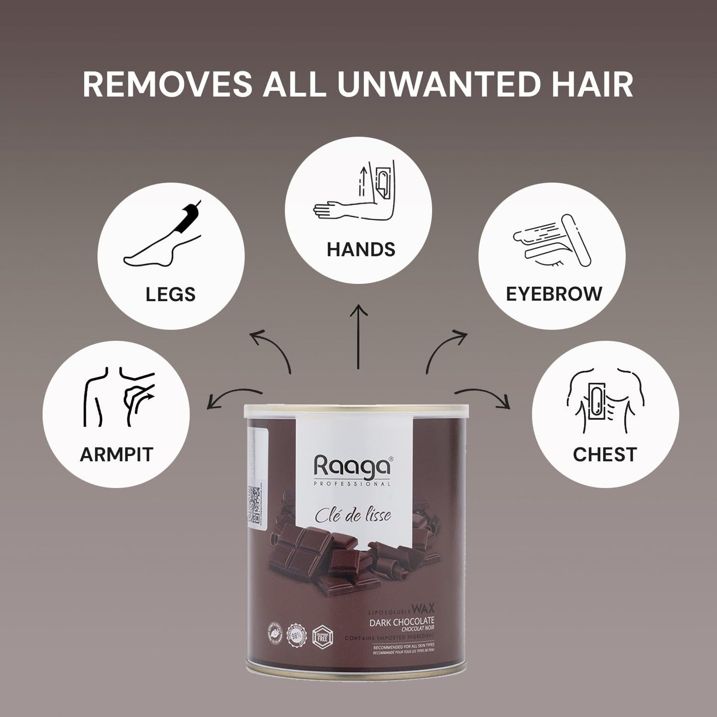 Raaga Professional Liposoluble Body Wax | Dark Chocolate (Contains Imported Ingredient) | Dermatologically Tested, Colophony Free | For All Skin Types (800 ml)