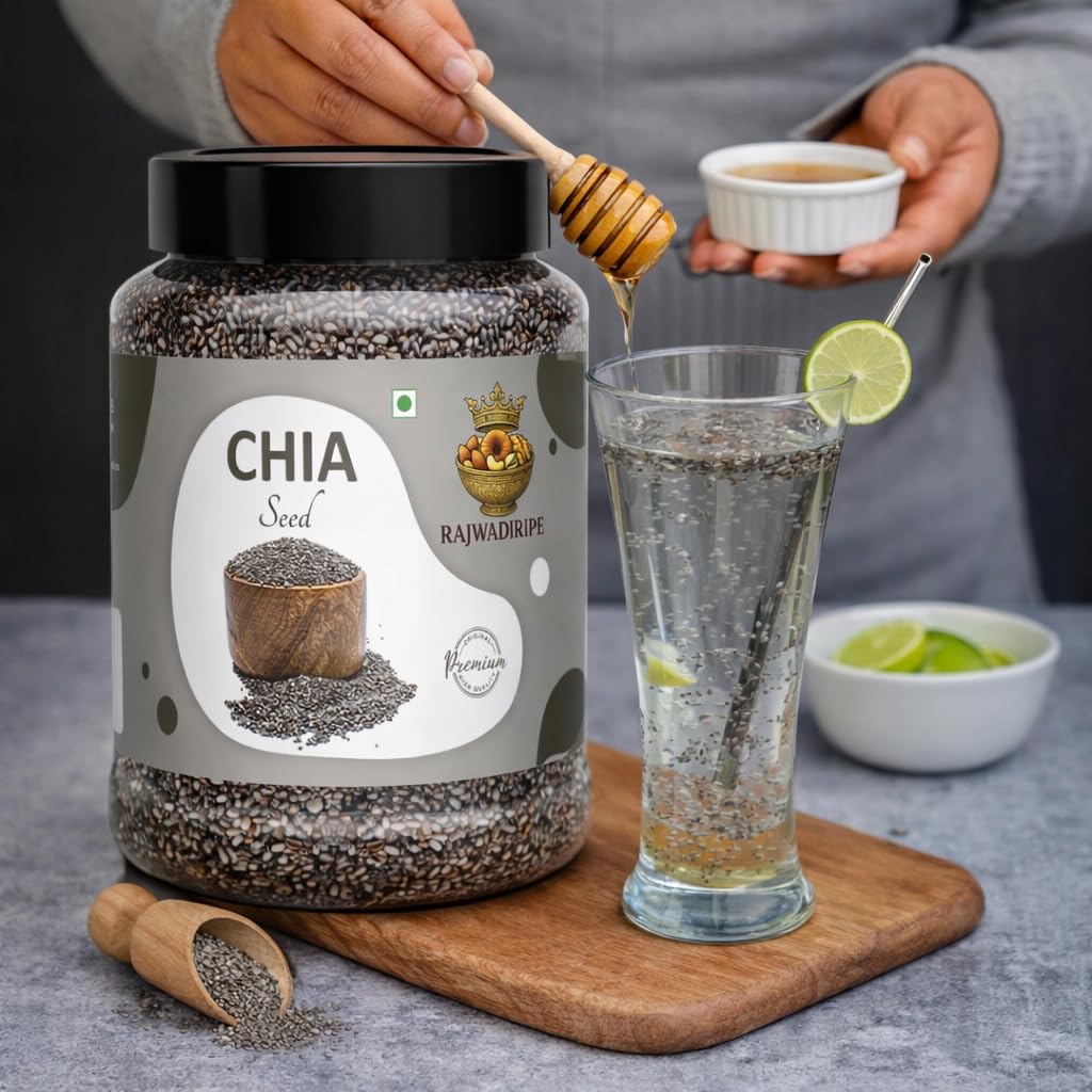 RAJWADIRIPE Premium Raw Chia Seeds, Omega 3 Rich, High in Calcium, Protein & Fibre, Jar Pack (100GM)