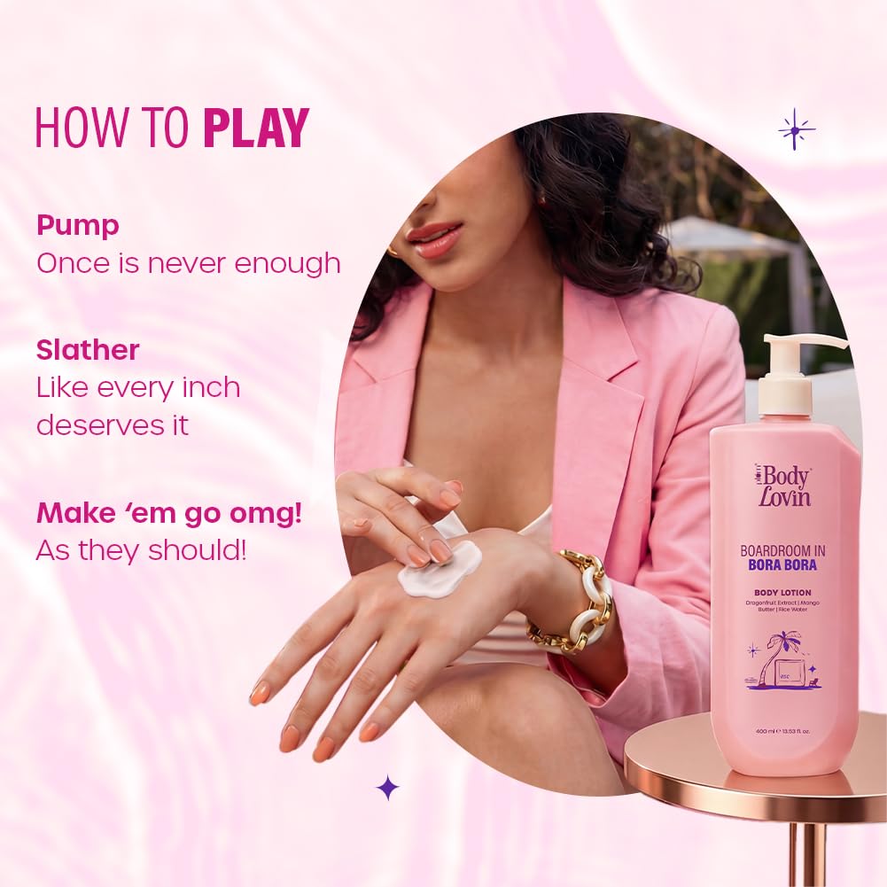 Plum BodyLovin’ Boardroom In Bora Bora Body Lotion | Hydrating & Brightening Body Lotion | Lightweight Hydration | Dragonfruit Extract, Mango Butter & Rice Water | Sweet Tropical Fragrance | 400 ml