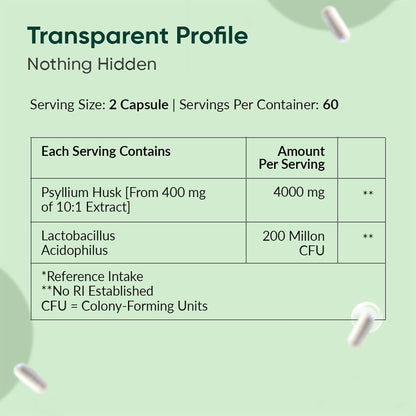 Nutritional information label for a dietary supplement on a green background