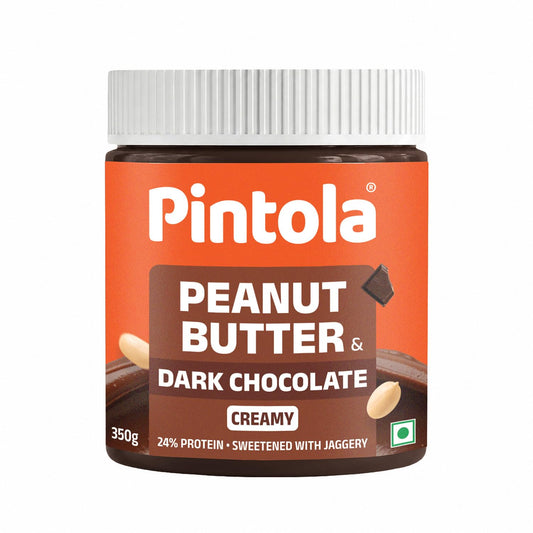 Pintola Peanut Butter Chocolate Flavour Creamy - 24g Protein & 7.9g Dietary Fiber, Made with Premium Roasted Nuts & Cocoa, Gluten Free, Zero Cholesterol & Trans Fat, Vit E & B3, Dark Chocolate