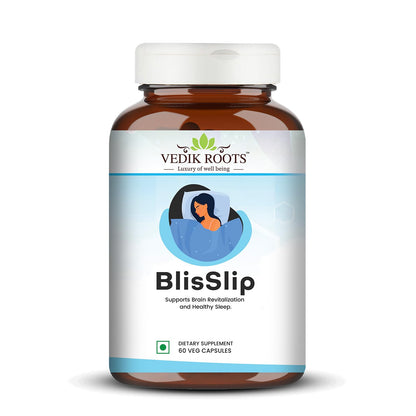 BlisSlip | Promotes Restful Sleep | Natural Sleep Support Supplement For Men & Women | 60 Veg Capsules (Pack of 1)