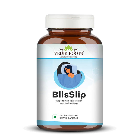 BlisSlip | Promotes Restful Sleep | Natural Sleep Support Supplement For Men & Women | 60 Veg Capsules (Pack of 1)