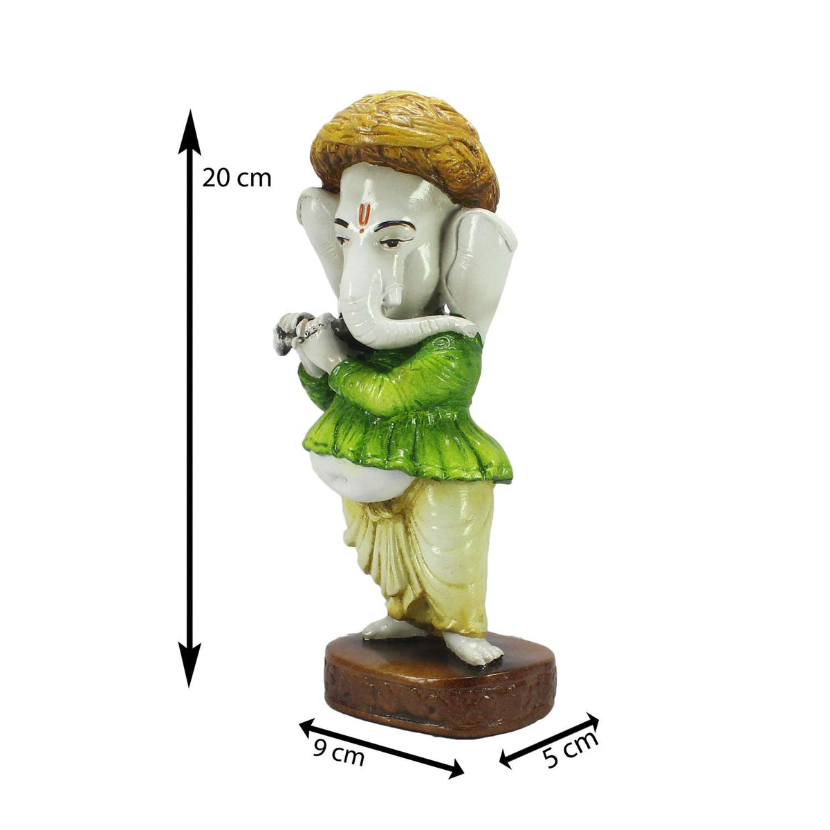 Lord Ganesha Playing Instrument Statue (8 cm x 8 cm x 20 cm, Green) (MSGG553)