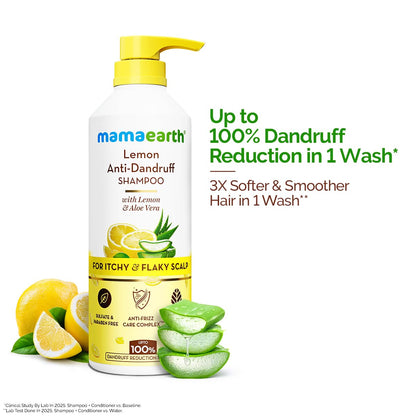 Mamaearth Lemon Anti-Dandruff Shampoo with Lemon, ZPTO, Climbazole, Aloe Vera for Itchy & Flaky Scalp | Upto 100% Dandruff Reduction & 3X Softer Hair in 1 Wash | Soothes Scalp | Reduces Frizz | 600 ml