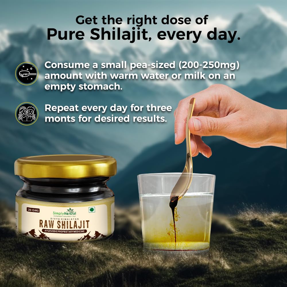 Simply Herbal Natural Divya Himalayan Raw Shilajit/Shilajeet Resin 20g | Improve Strength & Stamina for Men & Women | Performance Booster for Endurance & Stamina | 100% Pure Shilajit Resin