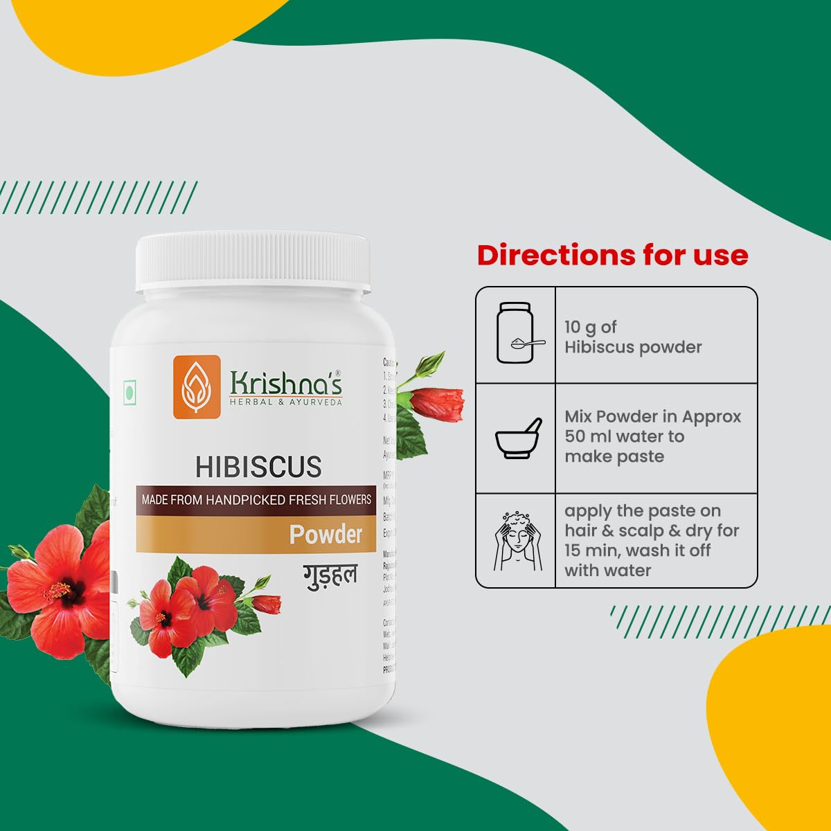 Krishna's Hibiscus Powder - 100 g | Preservative Free - For Hair Pack & Oil |Eliminate Dandruff & Strengthen The Hair