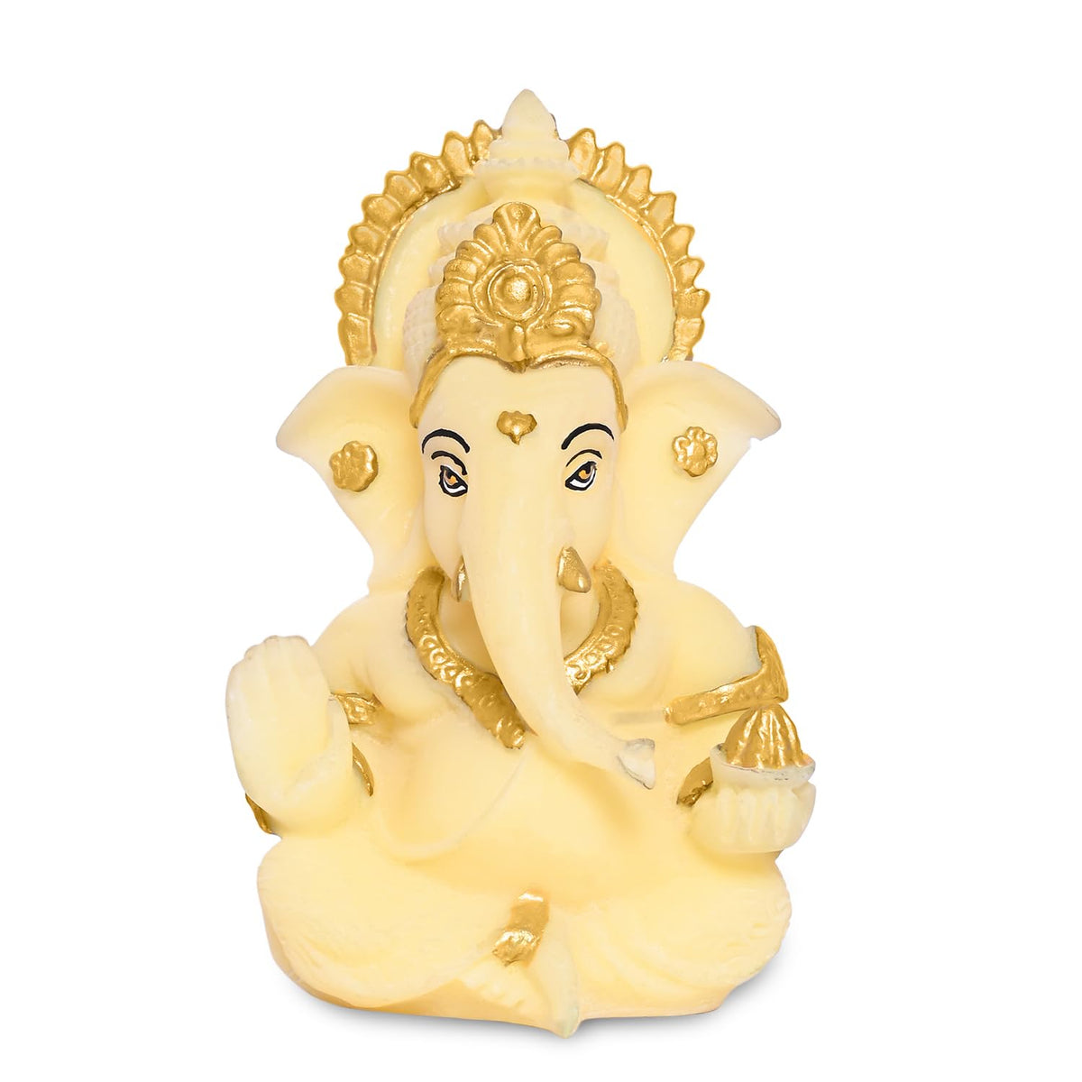 24K Gold Plated Resin Lord Ganesha Idol for Car Dashboard, Tabletop|Ganesh Statue for Good Luck and Success|Ganpati Murti for Home Decor Mandir, Office Desk Puja Gift Lime Yellow (8.4x4.2cm)