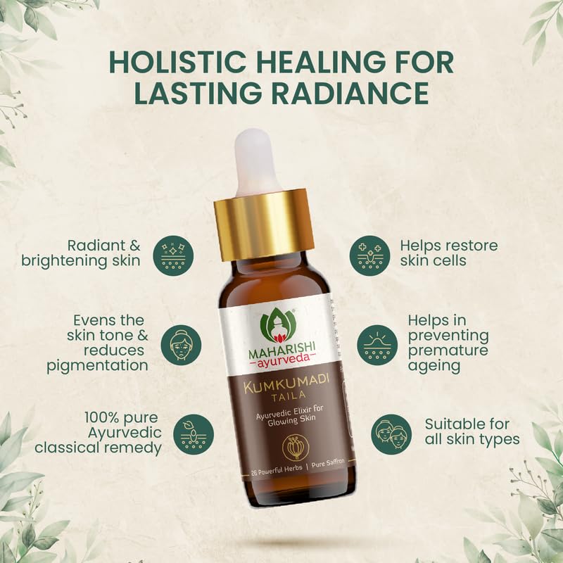 Zephivo Maharishi Ayurveda Kumkumadi Tailam 10 ml, Face Serum Oil for Glowing Skin and Even Complexion Made with Potent Herbs Ideal for All Skin Types and No Side Effects
