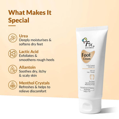 Fixderma 5% Lactic Acid, 15% Urea, 3% Glycerine, Foot Cream For Dry & Cracked Feet, Moisturizes and Soothes Feet, Heel Repair Paraben & Sulphate Free, All Skin Types 60 ML
