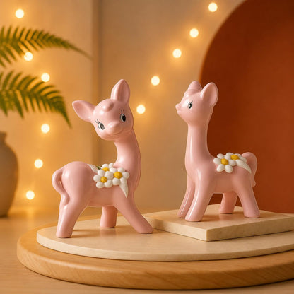 Modern Fox Pair Ceramic Art Figurine | Beautiful Home Decor (Pack of 2, Pink)