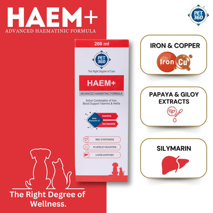 PET360 HAEM+ Advanced Haematinic Formula | Health Booster & Liver Tonic for Cats & Dogs | with Extracts of Papaya & Silymarine | Active Combination of Iron, Blood Support Vitamins & Herbs - 200 ml
