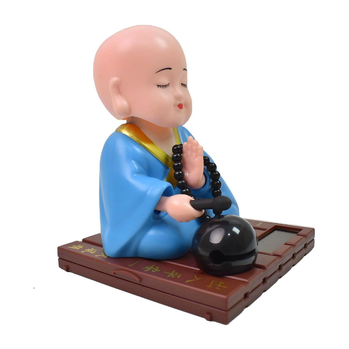 Medium Solar Powered Sitting Buddha Statue - Shaking Head Buddha Monk Statue for Car Dashboard, Home & Office Health Wealth & Prosperity, Peaceful Meditation Ornament (1Pc-Blue)