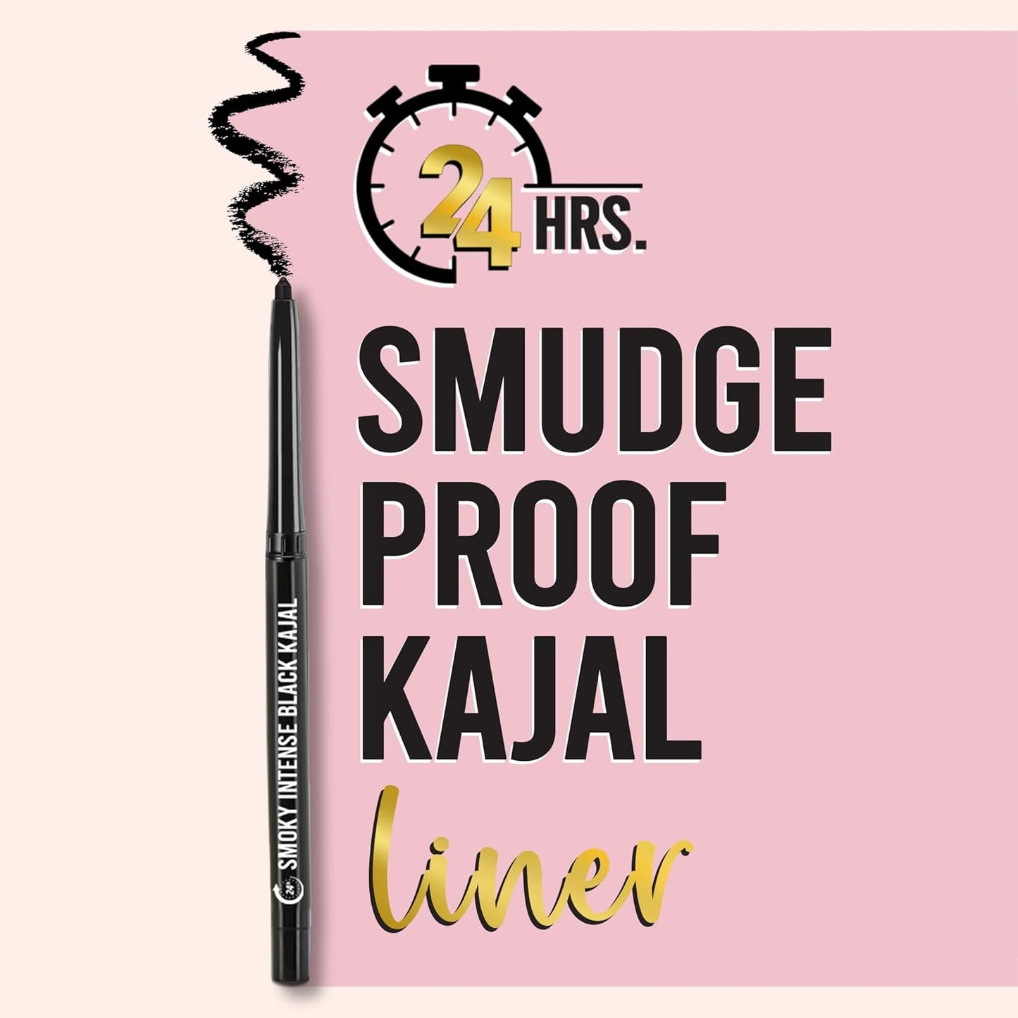 GLAMVEDA Pencil Smoky Intense Black Kajal - 0.35g | 24-Hour Long Stay One-Stroke Smooth Application Waterproof, Smudgeproof & Sweatproof| Rich Pigment | Suitable for Sensitive Eye 1 count (Pack of 1)