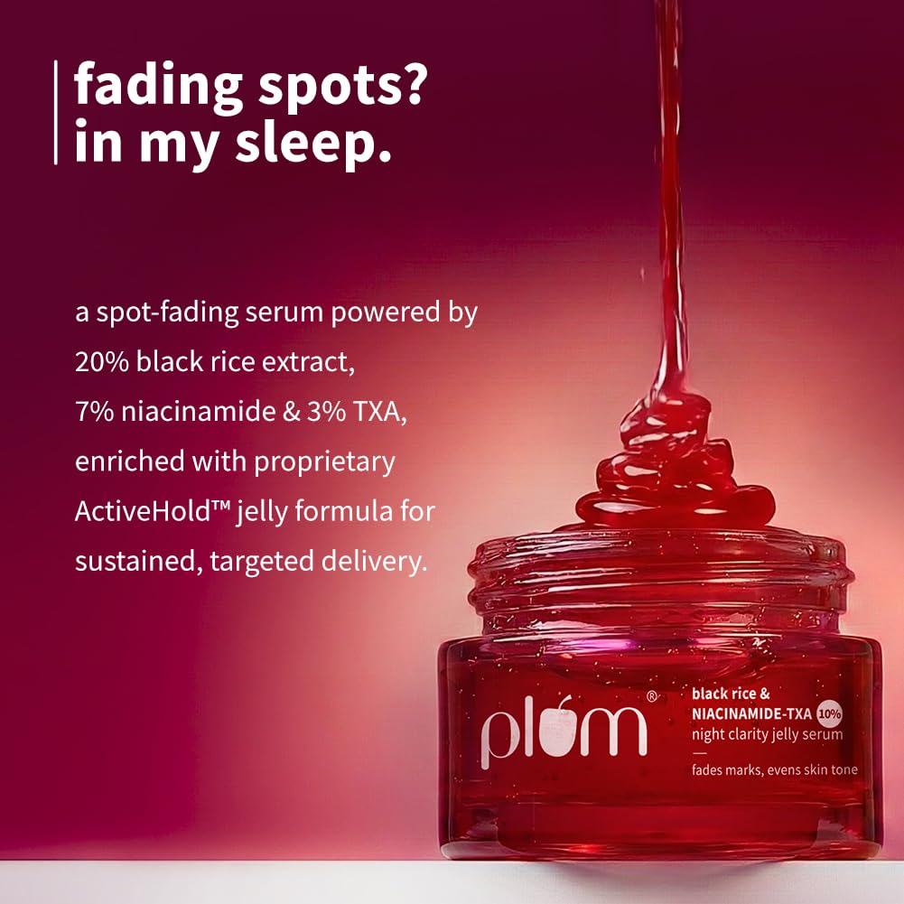 Plum Black Rice & Niacinamide-TXA 10% Night Clarity Jelly Serum | visibly reduce dark spots, stubborn acne marks, and improve overall skin clarity| 25g