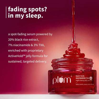 Plum Black Rice & Niacinamide-TXA 10% Night Clarity Jelly Serum | visibly reduce dark spots, stubborn acne marks, and improve overall skin clarity| 25g