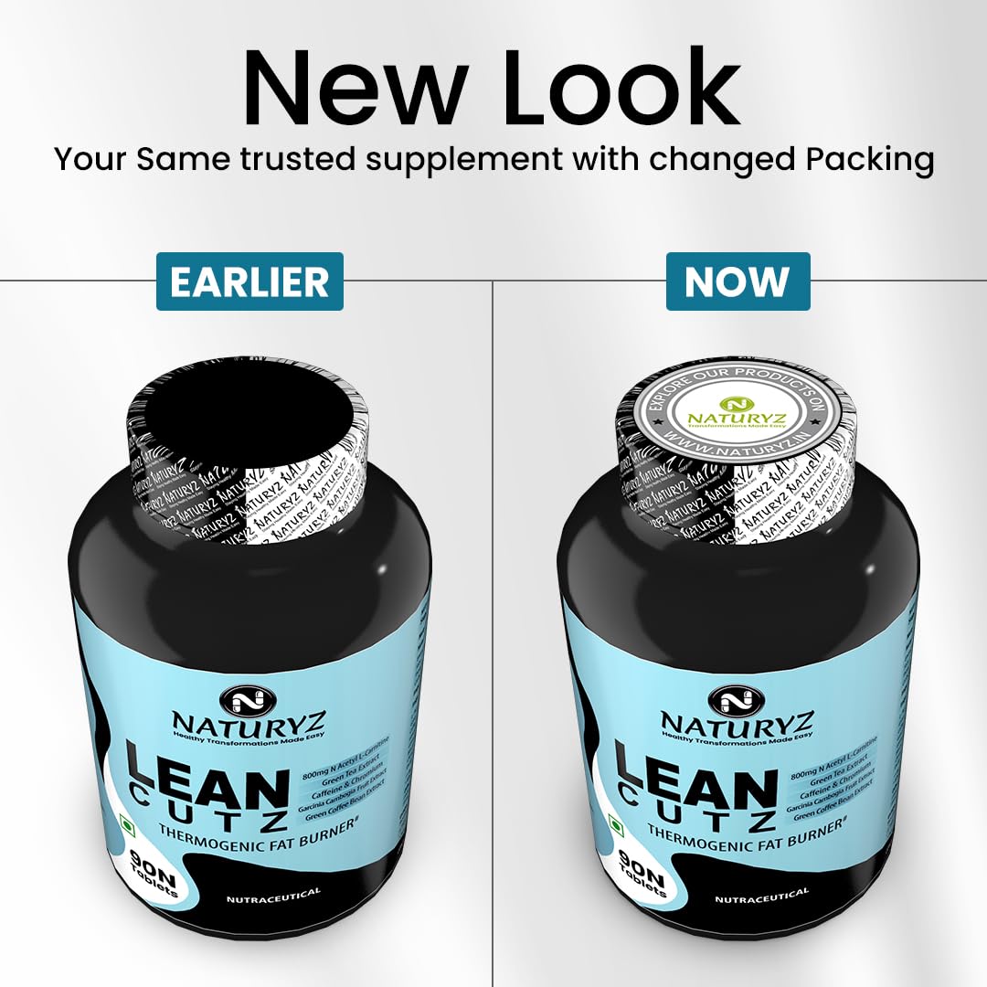 Comparison of NaturaZ Lean Cutz supplement bottles with 'Earlier' and 'Now' labels.