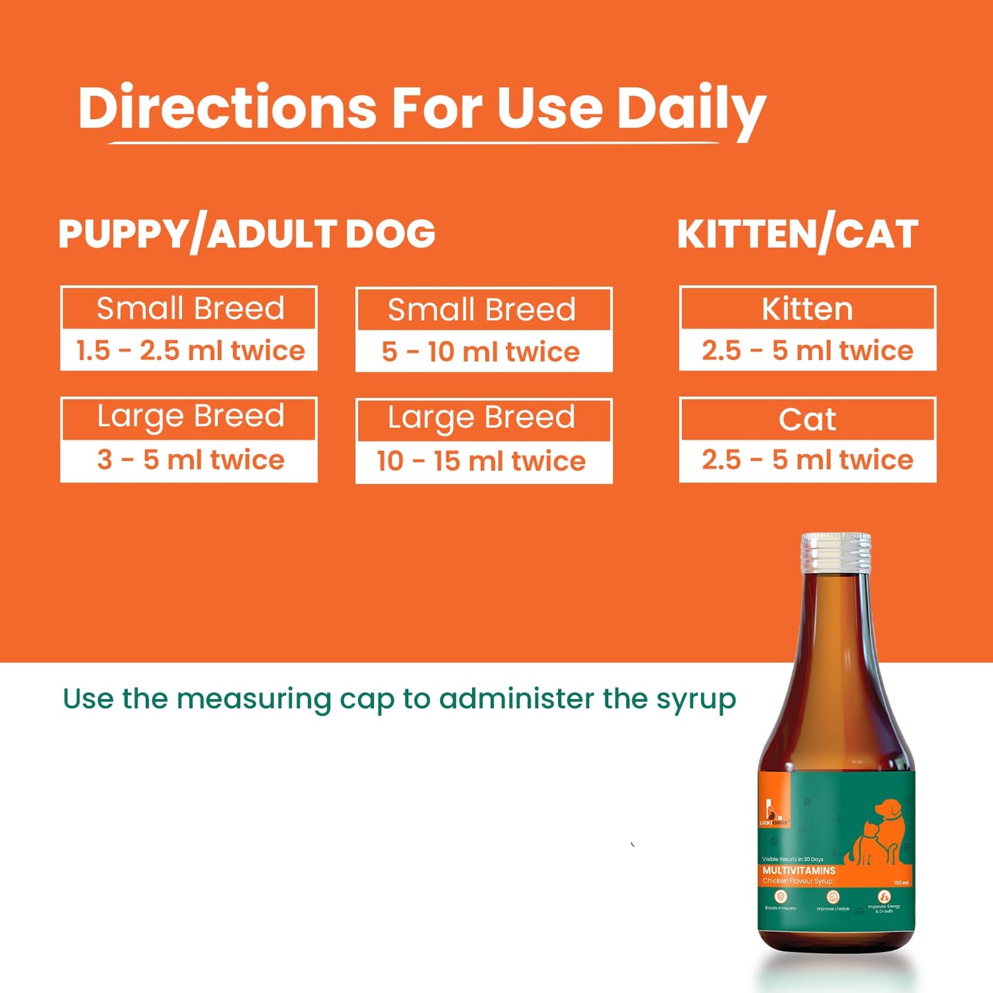 LICKICIOUS Multivitamin Syrup for Dogs & Cats 200ml | 36 Active Ingredients for Improved Energy, Boost Immunity | Vitamins & Minerals for Enhanced Growth | Chicken Flavour Supplement/Tonic for Pets