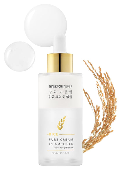 THANKYOU FARMER Rice Pure Cream In Ampoule (50ml) Brightening Rice Face Serum, Deep Hydration & Glow Enhancing Cream Serum for All Skin Types, Moisture Locking & Brightening Serum