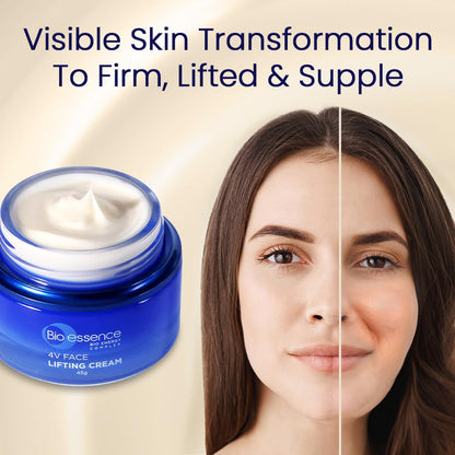 Bio-Essence Bio-Vlift 4V Face Lifting Cream, Firming, Tightening, Double Chin Firming, Hyaluronic Acid, Fermented Rice, Niacinamide, Face Moisturizer for Women, Ideal for All Skin Types, Anti Ageing, 45g