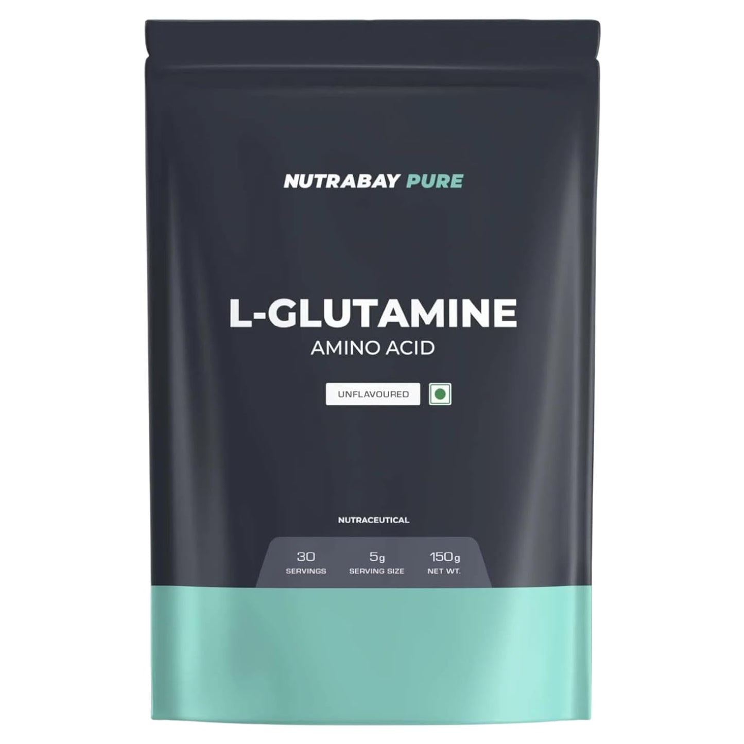 NUTRABAY PURE L-Glutamine amino acid package on a white background