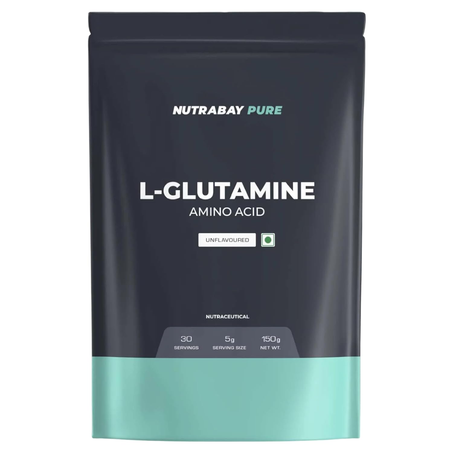 NUTRABAY PURE L-Glutamine amino acid package on a white background