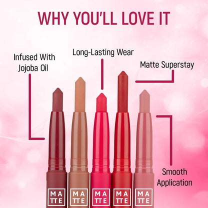 Daily Life Forever52 Stellar Matte Lipstick Crayon| Intense Pigment & Ultra-Matte Finish| Smudge-Proof, Waterproof & Long-Lasting| Enriched with Jojoba Oil for Soft, Hydrated Lips| Built-In Sharpener (Bubblegum Pop-07)