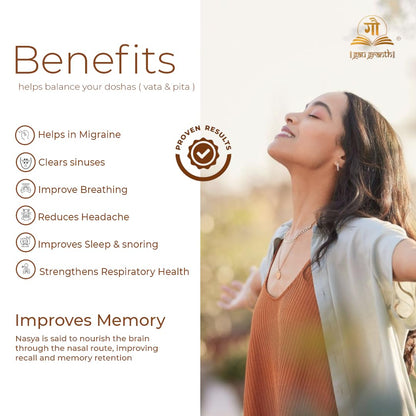 Nasya Ghrita, Nasal Drops - 15ML (Pack Of 1) | Organic And Ayurvedic A2 Nasal Drop for Anxiety Relief & Cognitive Wellness - Ayurvedic Nasya with Natural Intelligence Boost | Ayurvedic Herbs & Pure Cow-Derived Ingredients