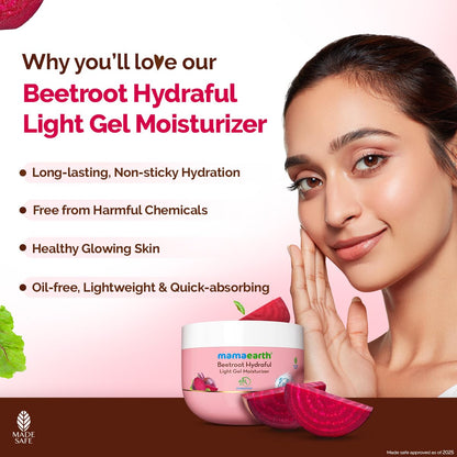 Mamaearth Beetroot Hydraful Light Gel Moisturizer with Beetroot & HA for Hydrated Pink Glow 200g| Long-lasting, Nonsticky Hydration| Oil-free, Lightweight, Quick-absorbing| Free from Harmful Chemicals