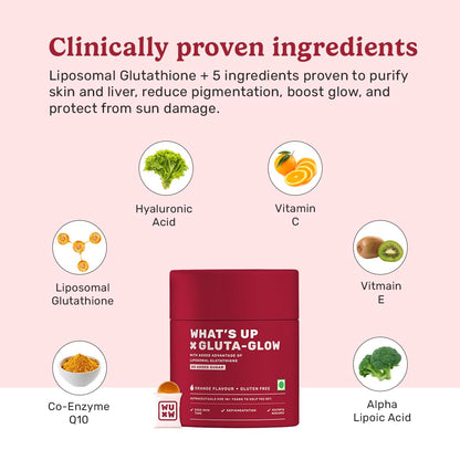 What's Up Wellness Gluta-Glow Gummies | Liposomal Glutathione Supplement with Vitamin C for Radiant Skin Tone | Depigmentation | Detoxification | 15 Days | Men & Women | No Added Sugar
