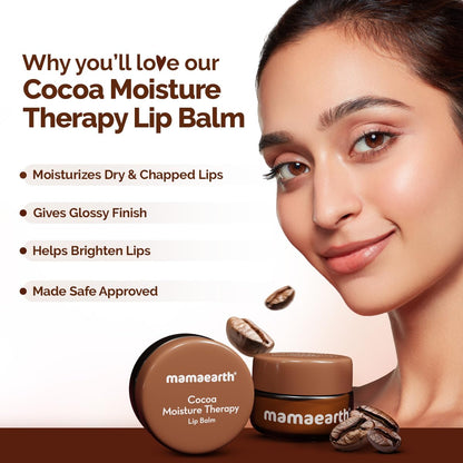 Mamaearth Cocoa Moisture Therapy Lip Balm For Dry & Chapped Lips 15 G|Heals, Brightens|Glossy Finish|Coconut Oil, Cocoa Butter, Vitamin E, Ceramides, Kojic Acid|100% Free Of Petroleum Jelly,White