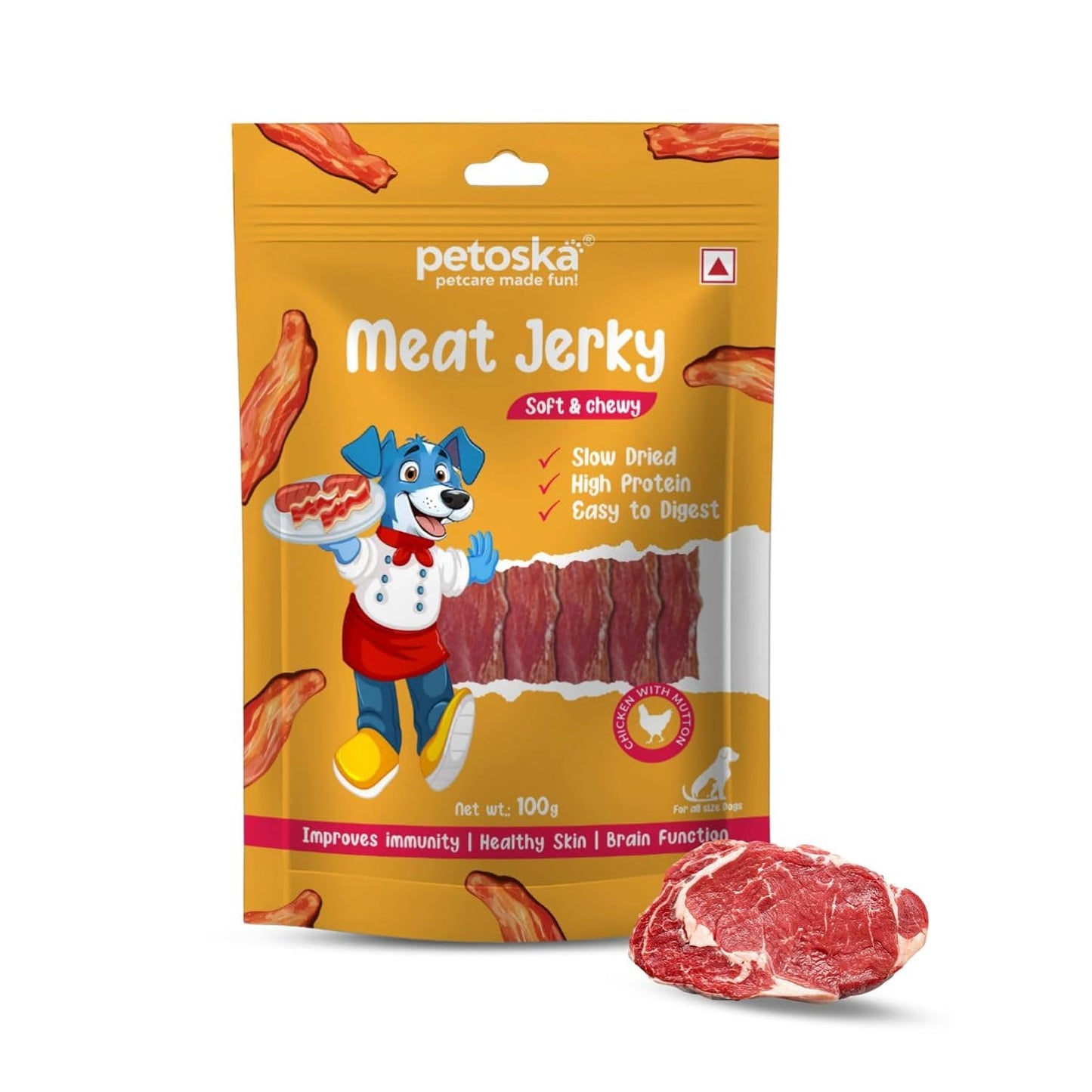 Petoska Chicken Meat Jerky Dog Treats – 100 g Natural High‑Protein Chewy Sticks for Puppies & Adult Dogs