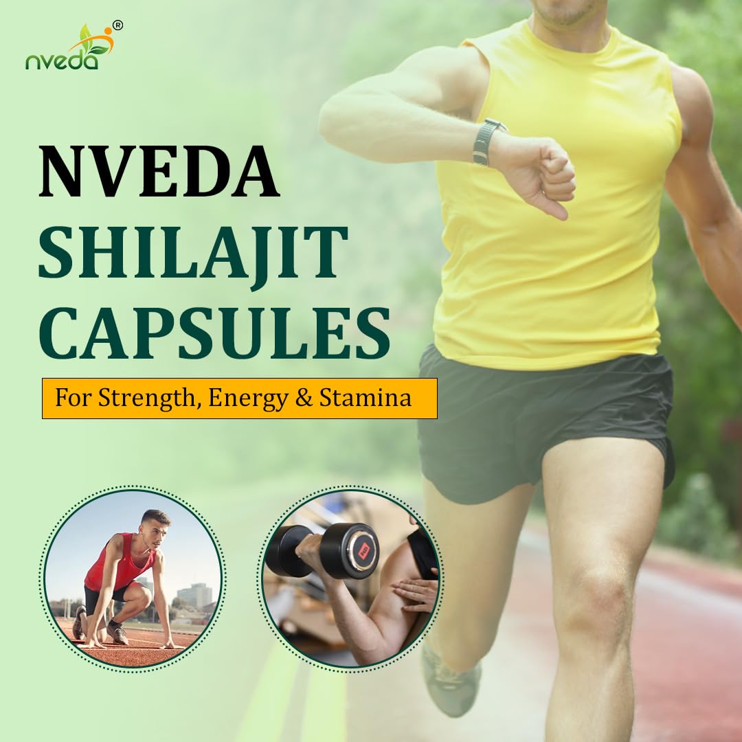 Nveda Shilajit Capsules, Ayurvedic Shilajit for Stamina & Strength, Shilajit original helps in boosting performance, energy & immunity 60 Capsules
